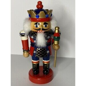 Christmas Nutcracker King Kurt Adler Red Green Wood Glitter Decor 7" Gift